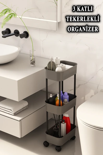Lizbon Çok Amaçlı 3 Katlı Evye Altı Düzenleyici Dolap Içi Tezgah Altı tekerlekli Organizer ürün görseli 1