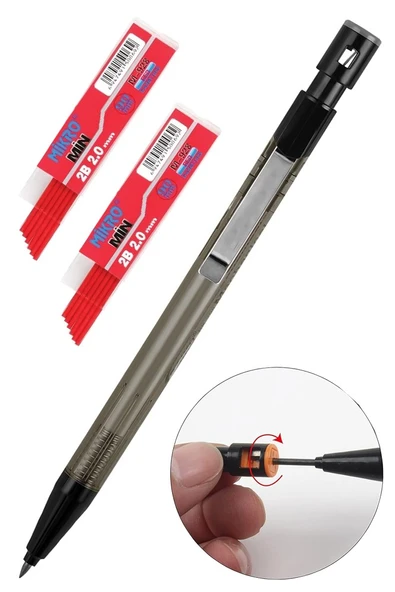Gri Kalın Uçlu Kalem 2.0 mm 1 Adet ve 2.0 Mm Kalın Uç Kırmızı 2 Adet Ruedo Kalın Uçlu Mekanik Kalem ürün görseli 1