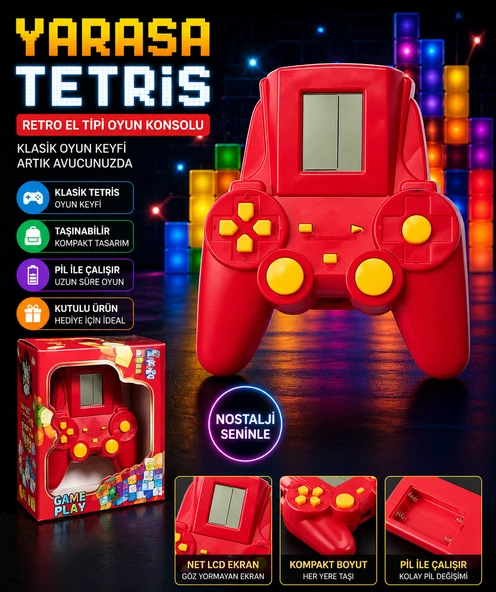 Kutulu Yarasa Tasarımlı Tetris Oyun Konsolu Retro El Tipi Taşınabilir Mini Oyun Cihazı ürün görseli 1