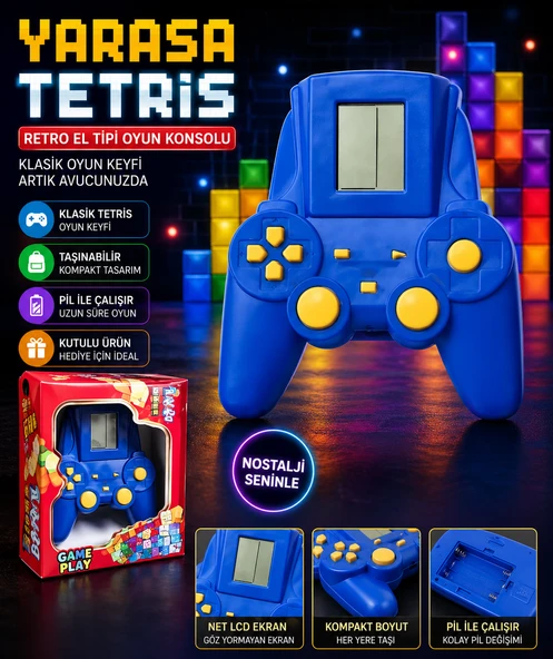 Kutulu Yarasa Tasarımlı Tetris Oyun Konsolu Retro El Tipi Taşınabilir Mini Oyun Cihazı ürün görseli 1