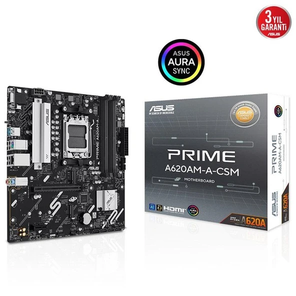 ASUS PRIME A620AM-A CSM DDR5 HDMI-DP PCIE 4.0 AM5 mATX KURUMSAL ANAKART ürün görseli 1