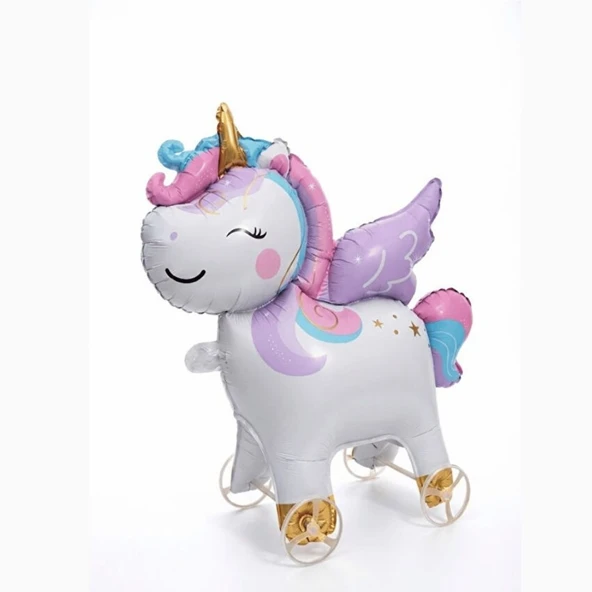 Tekerlekli Unicorn Folyo Balon 1 Adet ürün görseli 1