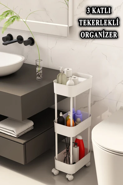 Lizbon Çok Amaçlı 3 Katlı Evye Altı Düzenleyici Dolap Içi Tezgah Altı tekerlekli Organizer ürün görseli 1