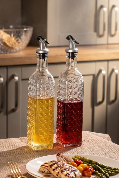 Porsima DHZ90116-2 2li Sızdırmaz Kapaklı Cam Yağlık Sirkelik Yağdanlık 500ml ürün görseli 1
