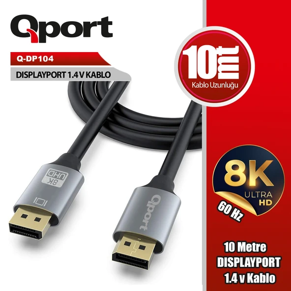 QPORT Q-DP104 DISPLAY PORT 1.4V 10MT KABLO ürün görseli 1