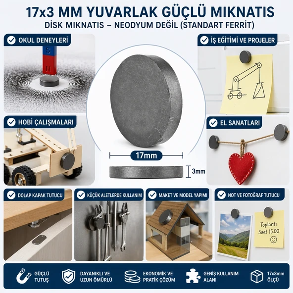 Mıknatıs 17x3 Mm Yuvarlak Güçlü Mıknatıs Disk Mıknatıs ürün görseli 1