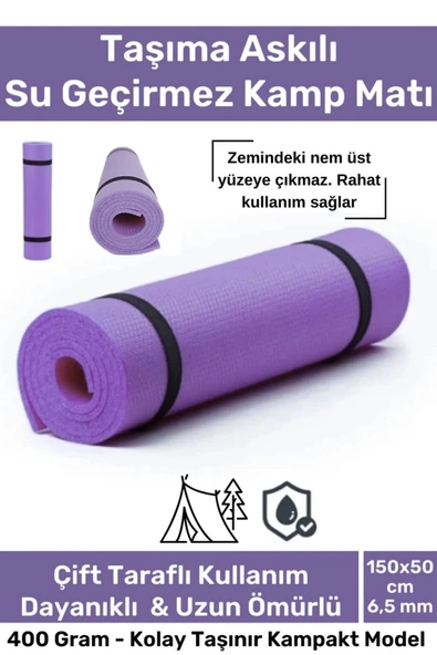 #KampMatı Taşıma Askılı Su Geçirmez Çift Taraflı Kaymaz Çadır Uyku 6.5mm Lila Kamp Yer Minderi ürün görseli 1