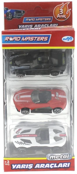 Die Cast Metal 3'lü Yarış Arabaları Siyah Araçlı ürün görseli 1
