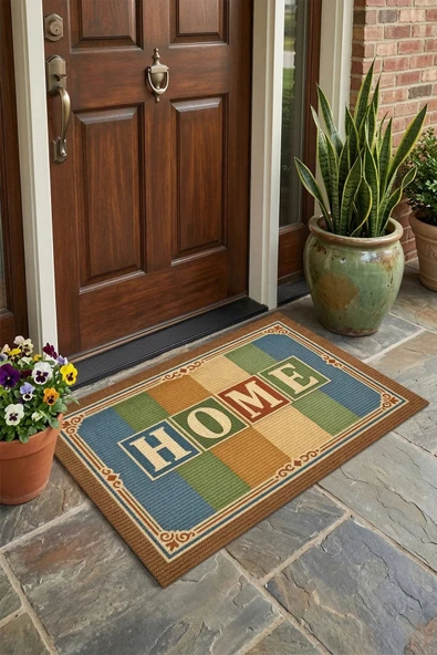 Valerine Life Home Retro Vintage Çizgili Dijital Baskılı Ev Ofis İşyeri Kapı Önü Paspası 45x70cm ürün görseli 1