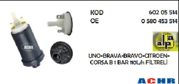 Unıversal Yakıt Pompası Fiat Uno-Brava-Bravo-Citroen-Corsa B 1 Bar 110l/h Filtreli - Achr-60205514 ürün görseli 1