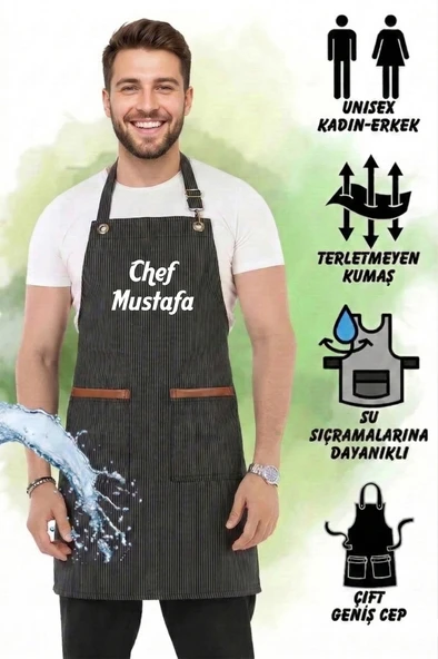 Hawk Era Önlük Kişiye İsme Firmaya Özel Şef Garson Restaurant Kafe Aşçı Mutfak Barista Kuaför Siyah iş Önlüğü ürün görseli 1