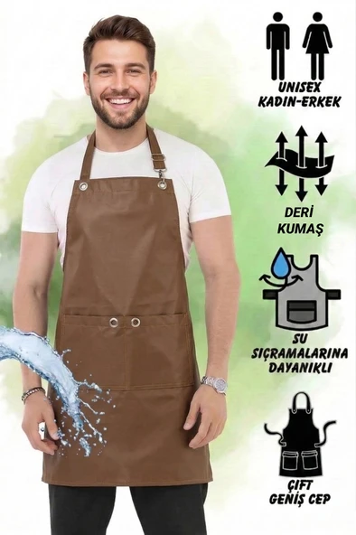 Hawk Era Önlük Şef Garson Restaurant Kafe Aşçı Mutfak Barista Kuaför Deri iş Önlüğü İki Cepli ürün görseli 1