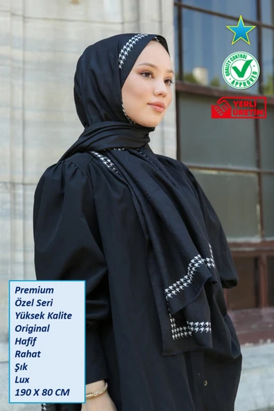 Premium Lux Original Monogram Şal (İpek Vual, Yüksek Kalite, Hafif, Rahat, Şık, Tesettür, Shawl) ürün görseli 1