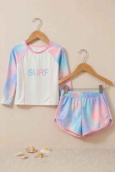 Surf Baskılı Renkli Kız Çocuk Uzun Kollu Spor Mayo Takımı ürün görseli 1