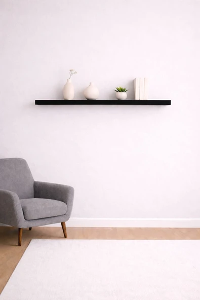 90 Cm Mat Siyah Mdf Uçan Duvar Rafı Gizli Bağlantı Kitaplık ürün görseli 1