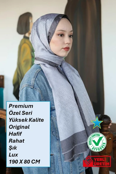 Premium Lux Original Monogram Şal (İpek Vual, Yüksek Kalite, Hafif, Rahat, Şık, Tesettür, Shawl) ürün görseli 1