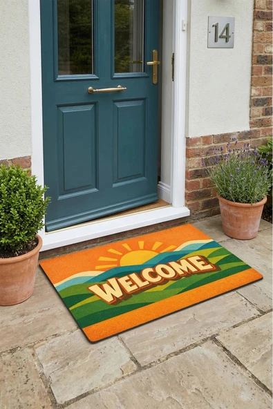 Valerine Life Welcome 1950'ler Retro Ev Ofis işyeri Dış Kapı Önü Paspası 45x70cm ürün görseli 1