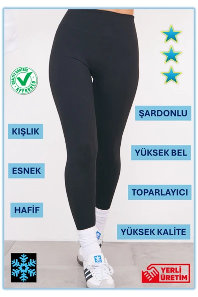 Yüksek Bel Geniş Kemer Toparlayıcı Sıkılaştırıcı Şardonlu Kışlık Dalgıç Kadın Tayt (YÜKSEK KALİTE) ürün görseli 1