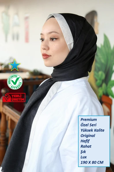 Premium Lux Original Monogram Şal (İpek Vual, Yüksek Kalite, Hafif, Rahat, Şık, Tesettür, Shawl) ürün görseli 1