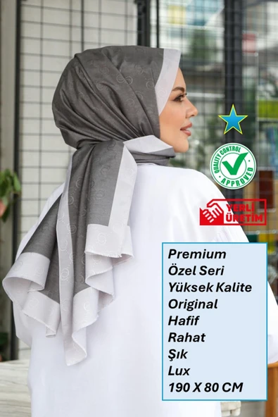 Premium Lux Original Monogram Şal (İpek Vual, Yüksek Kalite, Hafif, Rahat, Şık, Tesettür, Shawl) ürün görseli 1