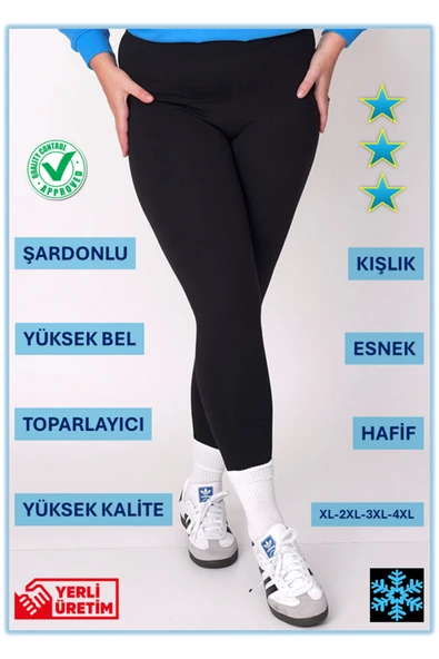 Büyük Beden Yüksek Bel Toparlayıcı Şardonlu Kışlık Dalgıç Kumaş Kadın Tayt (KALİTE, UYGUN FİYAT) ürün görseli 1