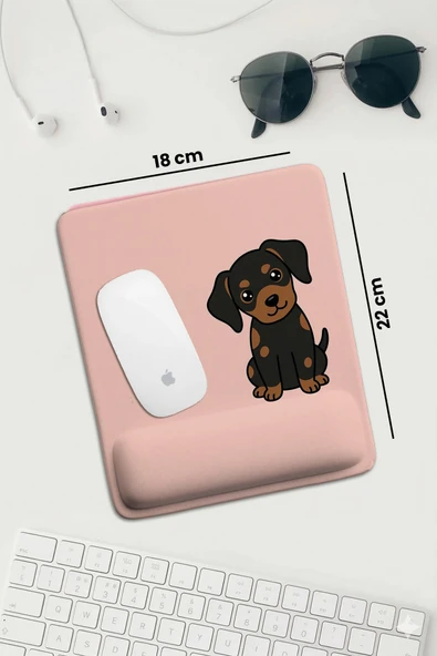 SonicTouch Pembe Bilek Destekli Yavru Köpek Dikdörtgen Pürüzsüz Yüzey Ergonomik Mouse Pad 18x22cm ürün görseli 1