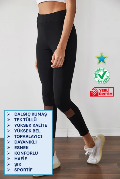 Tüllü Toparlayıcı Dalgıç Kumaş Kadın Tayt (Yüksek Kalite, Uygun Fiyat, Şık, Lux, Esnek, Rahat) ürün görseli 1