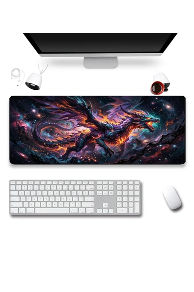 SonicTouch Galaksi Ejderhası Siyah Dikişsiz Pürüzsüz Sıvı Geçirmez XXL Gamer Klavye Mousepad 40x90cm ürün görseli 1