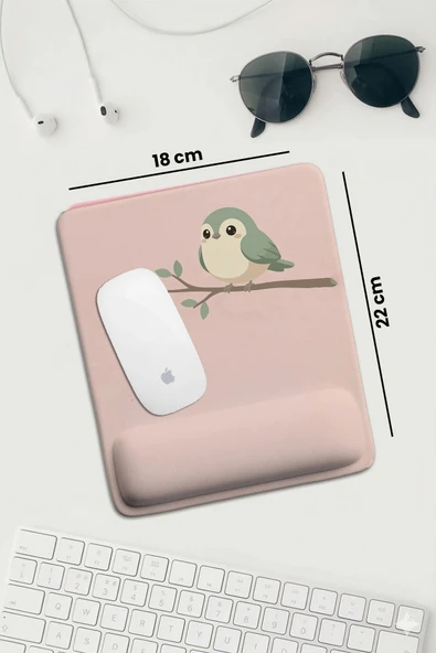 SonicTouch Pembe Bilek Destekli Minnoş Kuş Dikdörtgen Pürüzsüz Yüzey Ergonomik Mouse Pad 18x22cm ürün görseli 1