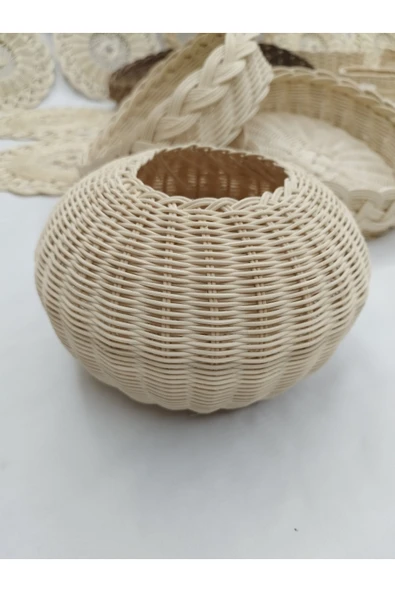 %100 Doğal El Yapımı Çok Amaçlı Dekoratif Şık Rattan Vazo (22x22 cm, 1. Sınıf, Dekoratif) ürün görseli 1