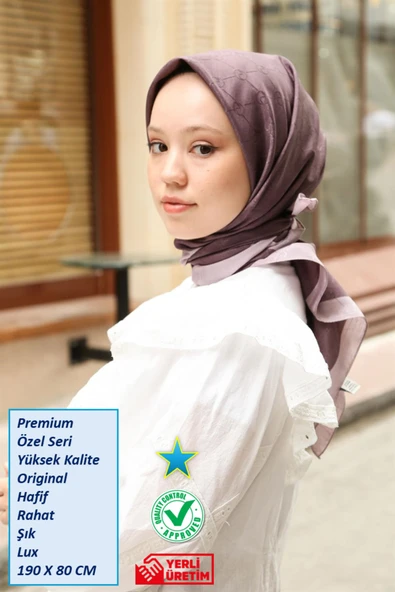 Premium Lux Original Monogram Şal (İpek Vual, Yüksek Kalite, Hafif, Rahat, Şık, Tesettür, Shawl) ürün görseli 1