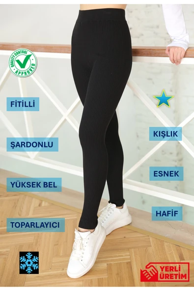 Fitilli Yüksek Bel Toparlayıcı Şardonlu Kışlık Tayt (YÜKSEK KALİTE, UYGUN FİYAT, HAFİF, RAHAT, ŞIK) ürün görseli 1
