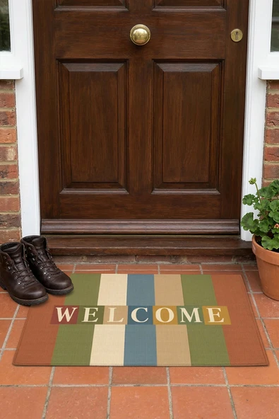 Valerine Life Retro WELCOME Dijital Baskılı Ev Ofis İşyeri Kapı Önü Dış Paspası 45x70cm ürün görseli 1