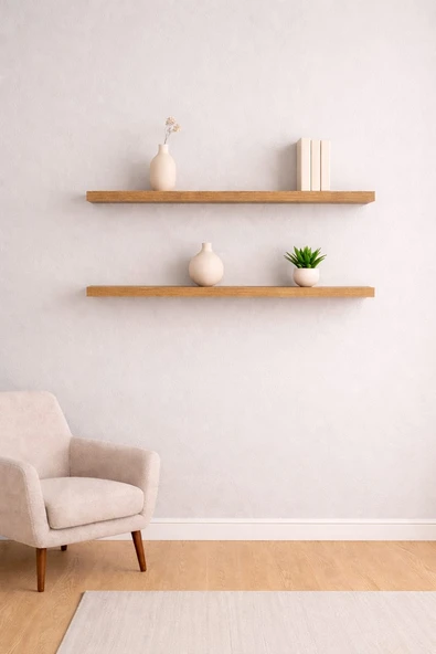 90 Cm 2li Safir Meşe Mdf Uçan Duvar Rafı Gizli Bağlantı Kitaplık ürün görseli 1
