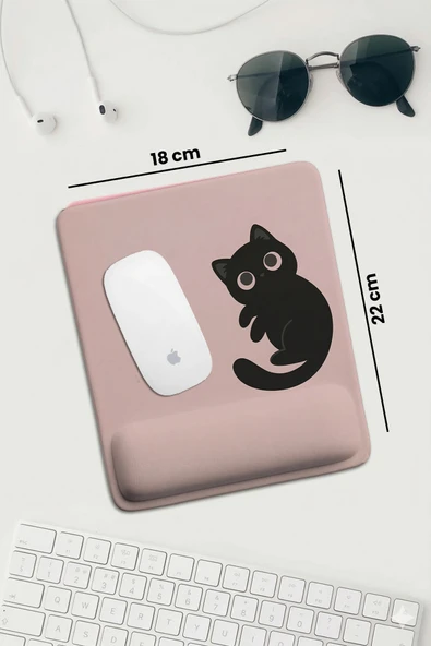 SonicTouch Pembe Bilek Destekli Siyah Kedili Dikdörtgen Pürüzsüz Yüzey Ergonomik Mouse Pad 18x22cm ürün görseli 1