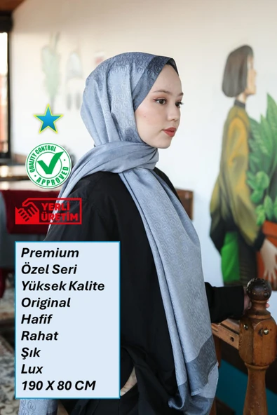 Premium Lux Original Monogram Şal (İpek Vual, Yüksek Kalite, Hafif, Rahat, Şık, Tesettür, Shawl) ürün görseli 1