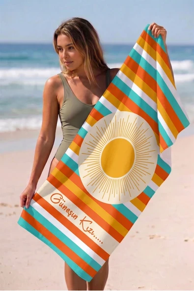 Valerine Life isme Kişiye Özel Renkli Güneşli Plaj Havuz Spa Sauna Spor Havlusu 70x140cm Pamuklu Yüksek Emicilik ürün görseli 1
