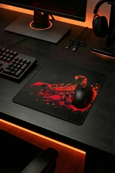 SonicTouch Kırmızı Neon Akrep Pürüzsüz Yüzey Kaymaz Taban Dikişsiz Gamer Oyuncu Mouse Pad 19x23cm ürün görseli 1