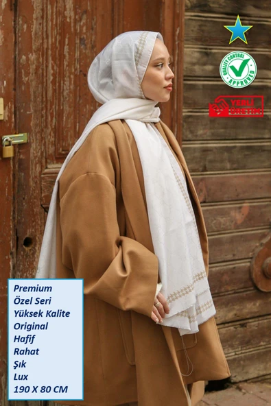 Premium Lux Original Monogram Şal (İpek Vual, Yüksek Kalite, Hafif, Rahat, Şık, Tesettür, Shawl) ürün görseli 1