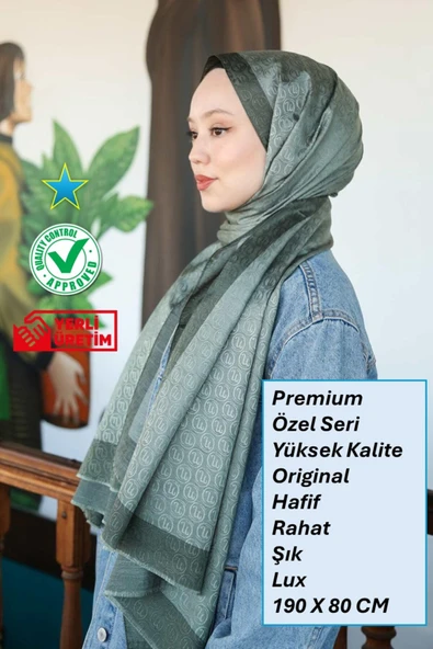 Premium Lux Original Monogram Şal (İpek Vual, Yüksek Kalite, Hafif, Rahat, Şık, Tesettür, Shawl) ürün görseli 1