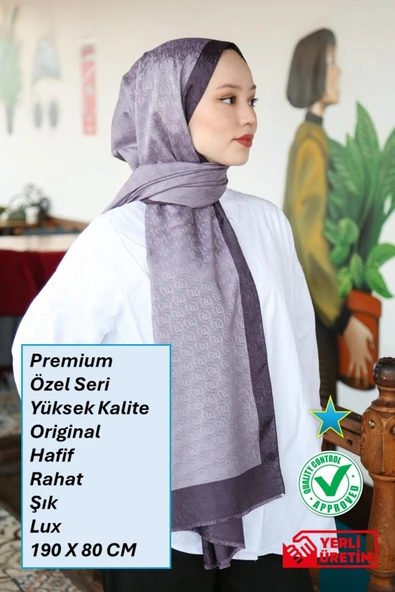 Premium Lux Original Monogram Şal (İpek Vual, Yüksek Kalite, Hafif, Rahat, Şık, Tesettür, Shawl) ürün görseli 1