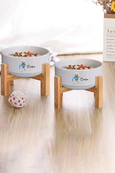 MAtGo Pati Kedi Köpek Beslenme Mama Su Kabı 500Ml Evcil Hayvana Özel Fotoğraflı isimli Seramik Kase 2 Adet ürün görseli 1