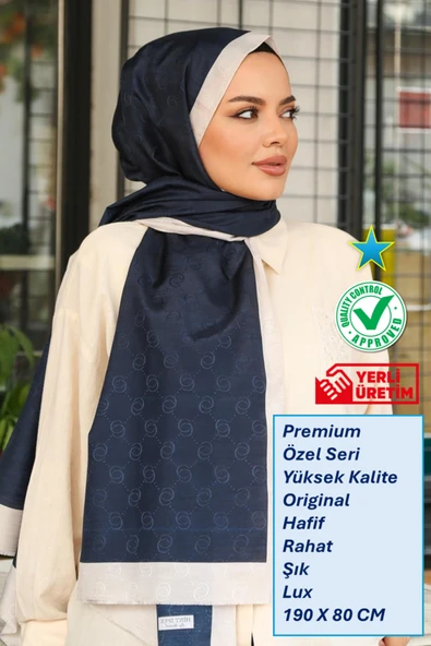 Premium Lux Original Monogram Şal (İpek Vual, Yüksek Kalite, Hafif, Rahat, Şık, Tesettür, Shawl) ürün görseli 1