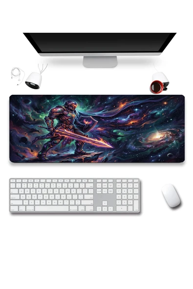 SonicTouch Kozmik Şövalye Siyah Dikişsiz Pürüzsüz Sıvı Geçirmez XXL Gamer Klavye Mousepad 40x90cm ürün görseli 1