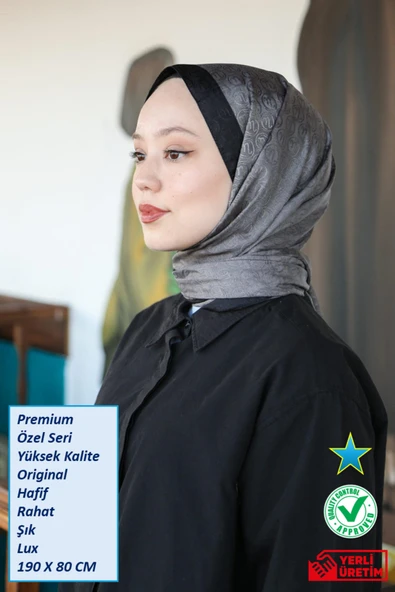 Premium Lux Original Monogram Şal (İpek Vual, Yüksek Kalite, Hafif, Rahat, Şık, Tesettür, Shawl) ürün görseli 1