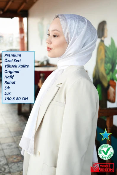 Premium Lux Original Monogram Şal (İpek Vual, Yüksek Kalite, Hafif, Rahat, Şık, Tesettür, Shawl) ürün görseli 1