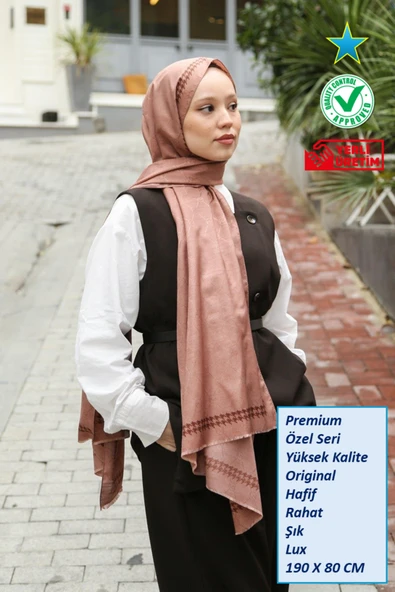Premium Lux Original Monogram Şal (İpek Vual, Yüksek Kalite, Hafif, Rahat, Şık, Tesettür, Shawl) ürün görseli 1