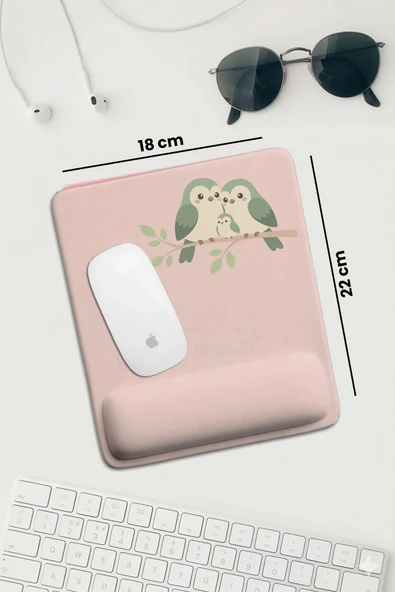 SonicTouch Pembe Bilek Minnoş Kuş Ailesi Dikdörtgen Pürüzsüz Yüzey Ergonomik Mouse Pad 18x22cm ürün görseli 1