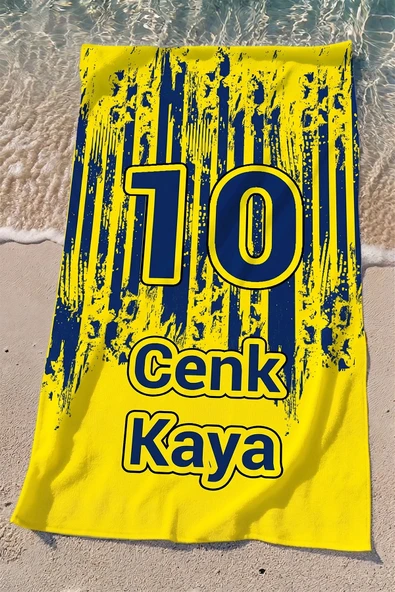 Valerine Life isme Kişiye Özel Sarı Lacivert Plaj Havuz Spa Sauna Spor Havlusu 70x140cm Pamuklu Yüksek Emicilik ürün görseli 1
