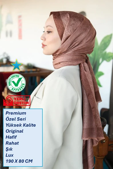 Premium Lux Original Monogram Şal (İpek Vual, Yüksek Kalite, Hafif, Rahat, Şık, Tesettür, Shawl) ürün görseli 1
